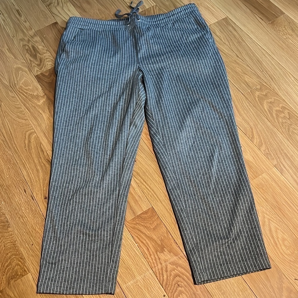 Loft Straight Fit Striped Pant Elastic Draw String Waist Size L NWOT